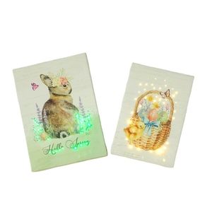 Easter Bunny and Chick Set of 2 Light-Up Canvases "Hello Spring" Easter NIB